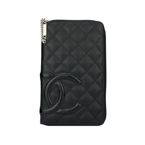 chanel cambon zip long wallet black calfskin silver hardware 2014|Chanel Quilted Cambon Long Zipped Wallet Black Calfskin Silver .